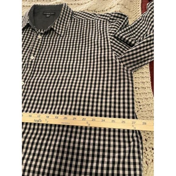 London Fog Mens Checkered FLIP CUFF Button-Down Shirt 4XLB Black & White - Picture 11 of 14